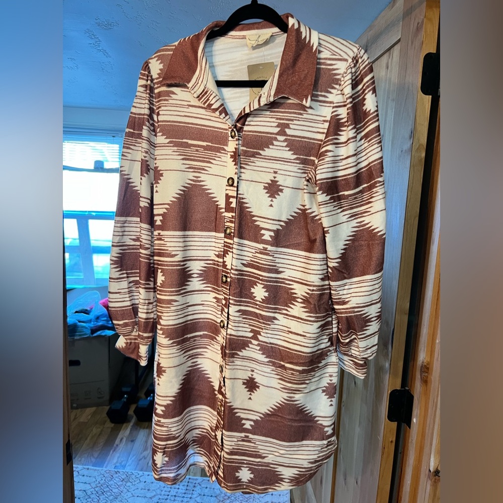 Avery Brown and Cream Patterned Dress